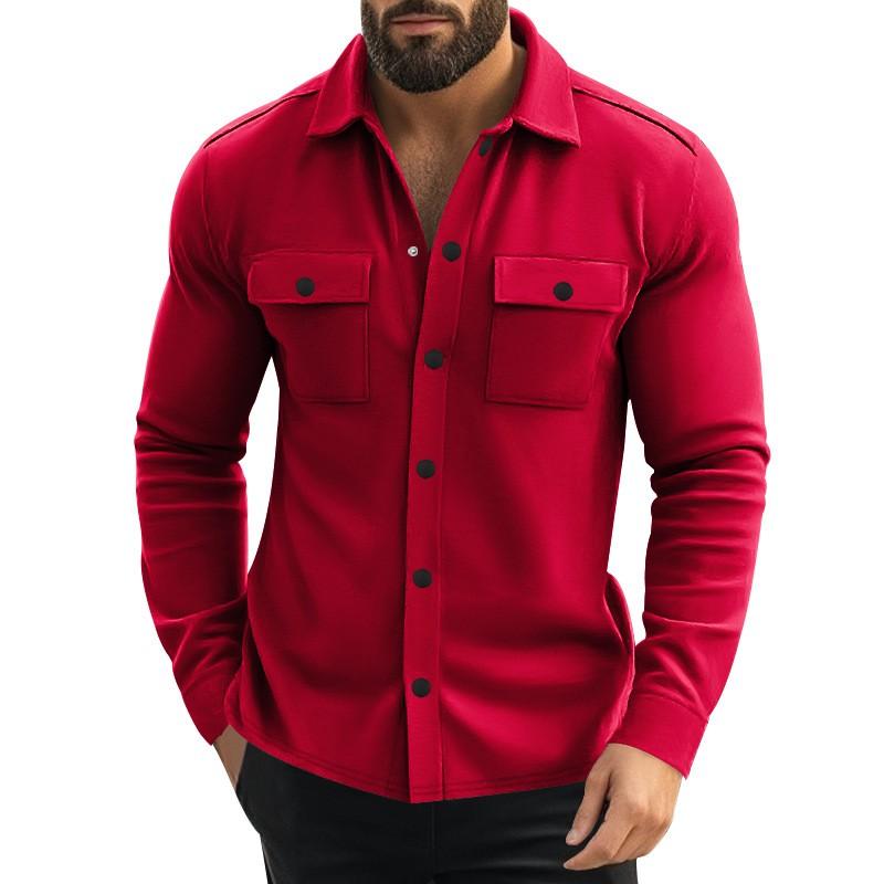 Mens Fleece Jacket Casual Solid Color Collared Single-Breasted Windproof Workwear Young Adults