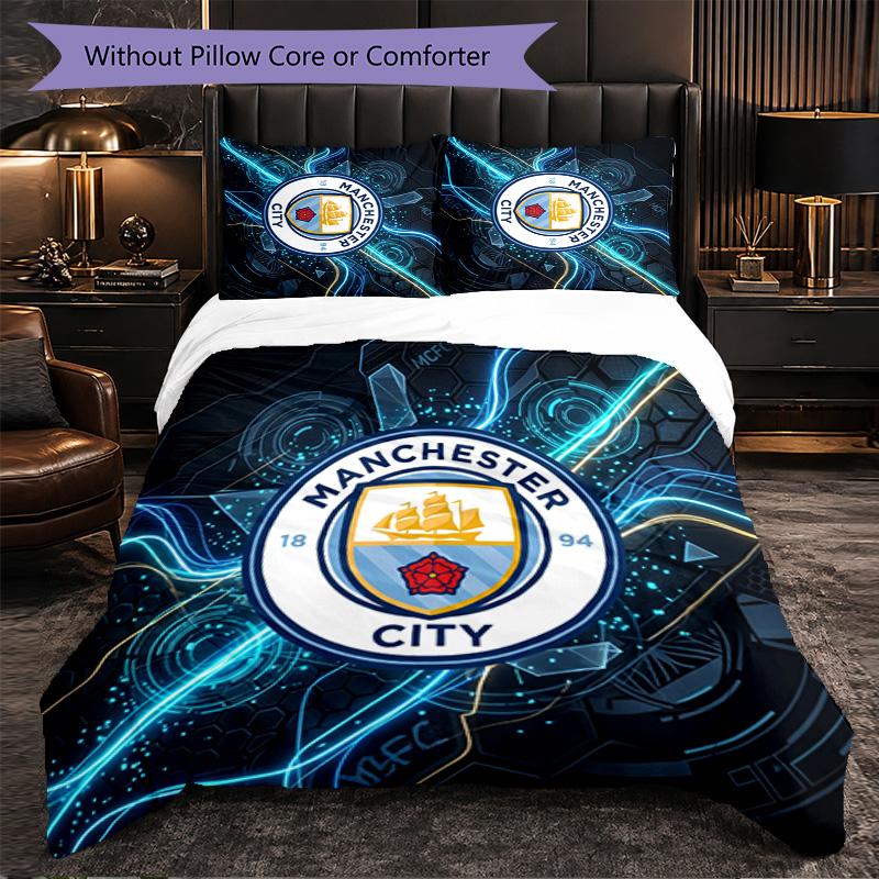 Set Lenzuola Manchester City Modello 3 Pezzi Morbida Copripiumino in Microfibra con Federe per Camera da Letto