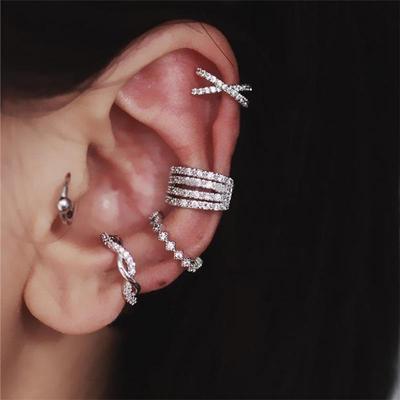 Luxurious Zircon Wave Cross Non-Pierced Ear Clips with Full Diamond Design for Women