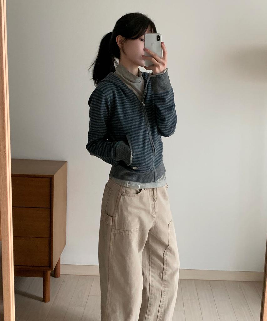 CGP (Women) Striped Knit Zip-Up_Charcoal