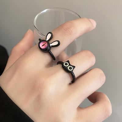 2023 New Fashion Trend Unique Design Elegant Delicate Sweet Black Cat Open Ring Couple Wedding High Jewelery Wholesale