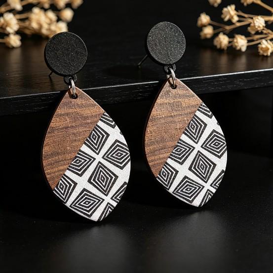 Cross Retro Mu Er Aztec Pattern Horse Eye Patchwork Earrings - American Western Ethnic Style Accessories