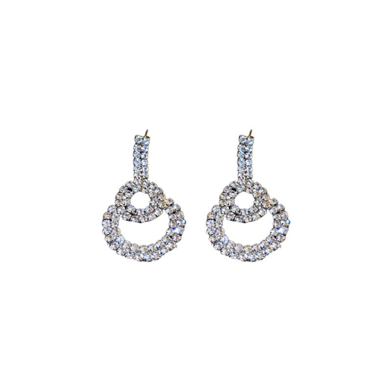 Silver Needle European and American Light Luxury Round Diamond Earrings Fashion High-end Earrings Niche Cold Wind New Earrings