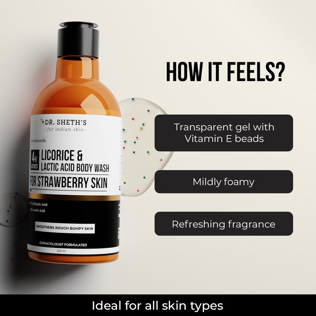 Dr. Sheths’ Licorice & Lactic Acid Body Wash 250ml Pack Gentle Exfoliating Shower Gel For Smooth Skin