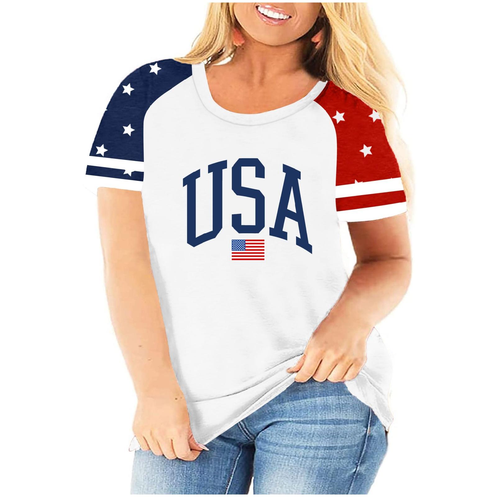 

Plus Size Women s Casual Short Sleeve T Shirt Independence Day Print Round Neck Loose Fit Summer Top USA Freedom Graphic Tee XXXXL білий
