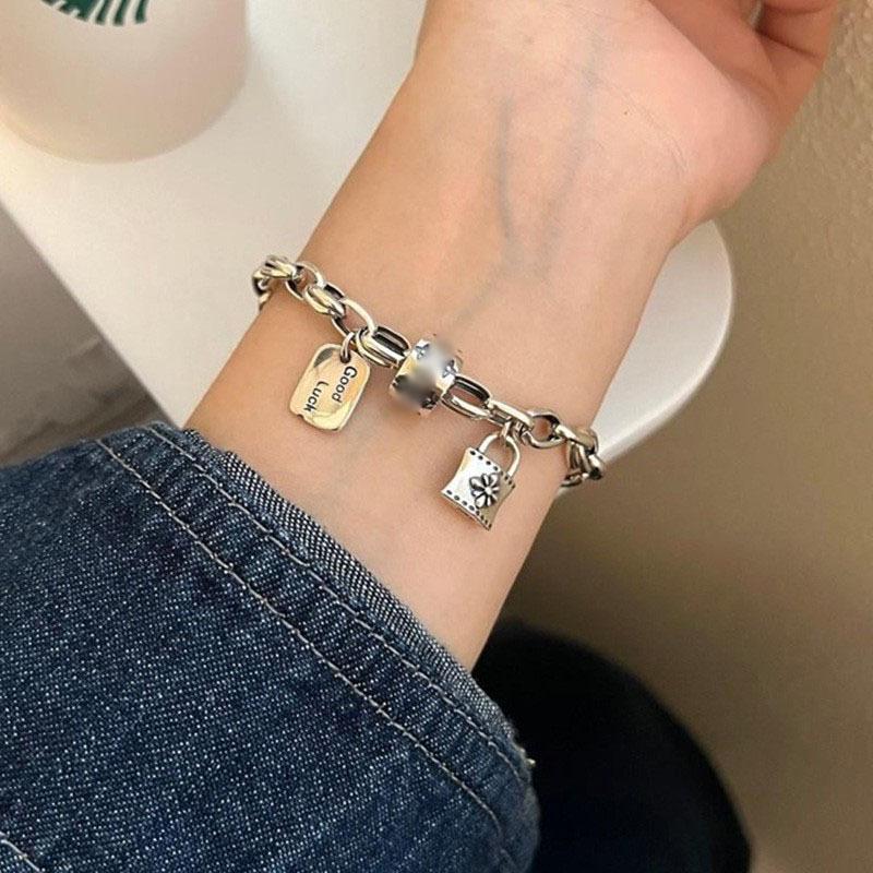 Women's Retro Chunky Chain Padlock Bracelet - Fashionable and Versatile Cross Design