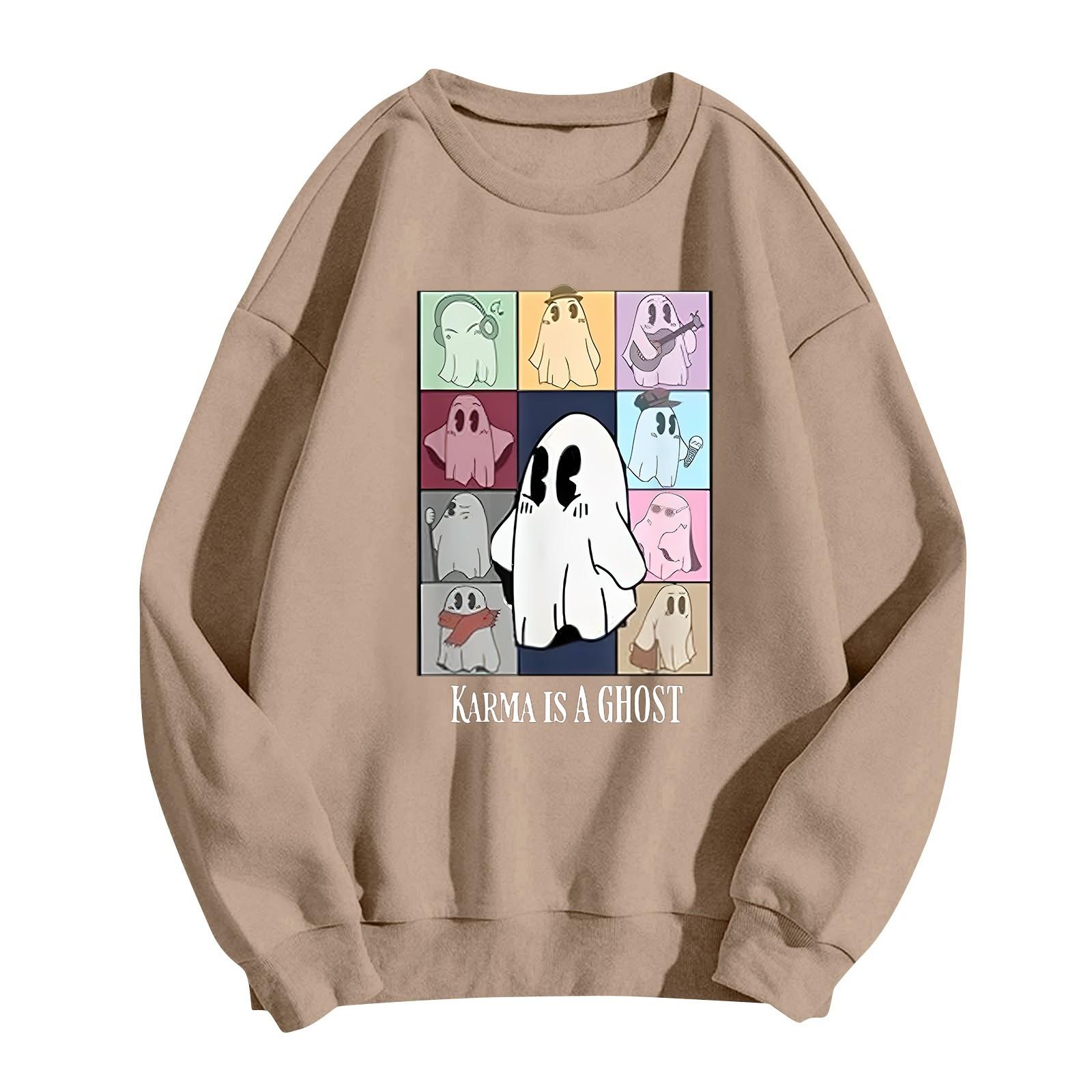 

Женские топы с круглым вырезом и принтом из хлопка, повседневная мода, длинный рукав, пуловер, топ, блузка L коричневый