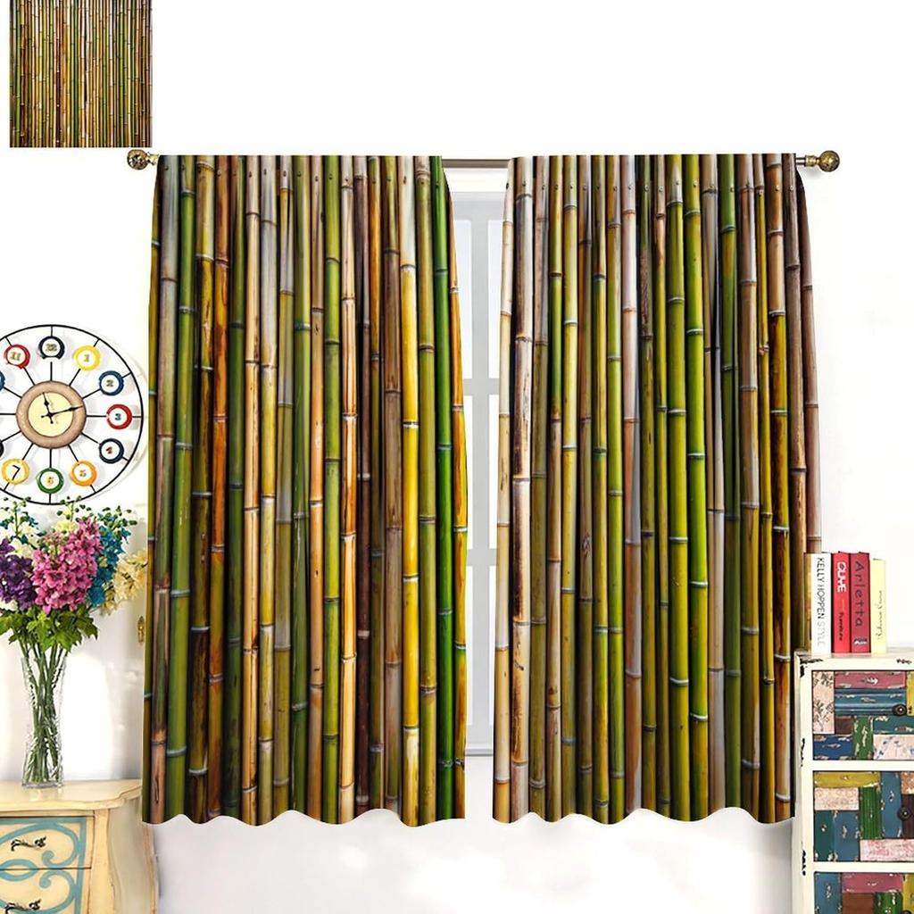 Bamboo Curta Vintage Rustic Plant Colourful Nature Tree Traditional Chinese Culture Decor Rod Pocket Window Treatments
