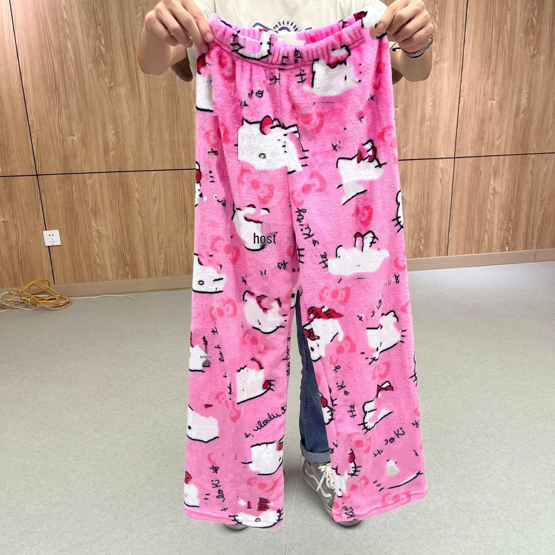 

Жіночий мультяшний котячий різдвяний флісовий одяг для сну - повсякденні фланелеві домашні штани на осінь/зиму. Double Extra Large