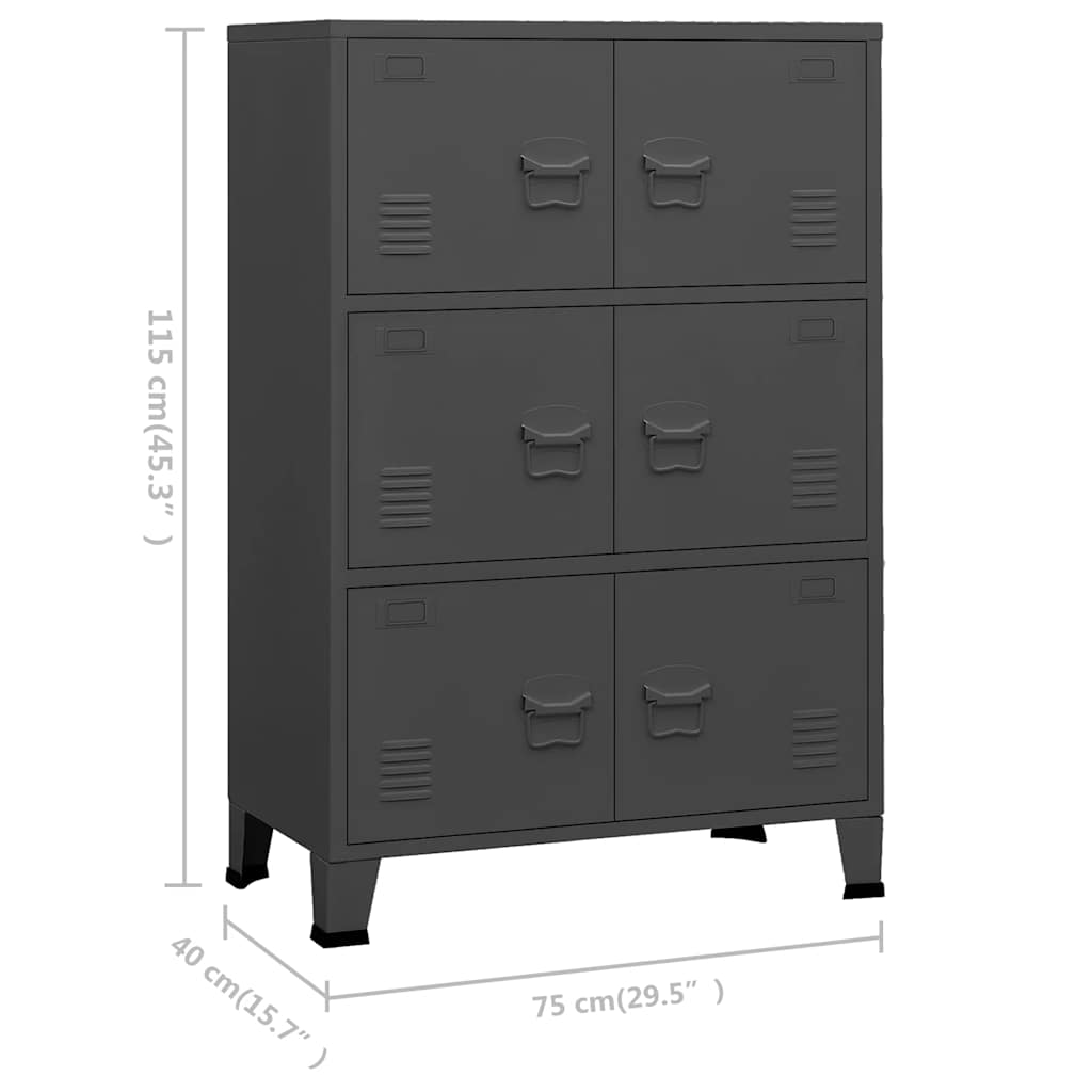 Industrial Style Storage Cabinet Anthracite Grey 75 x 40 x 115 cm Metal
