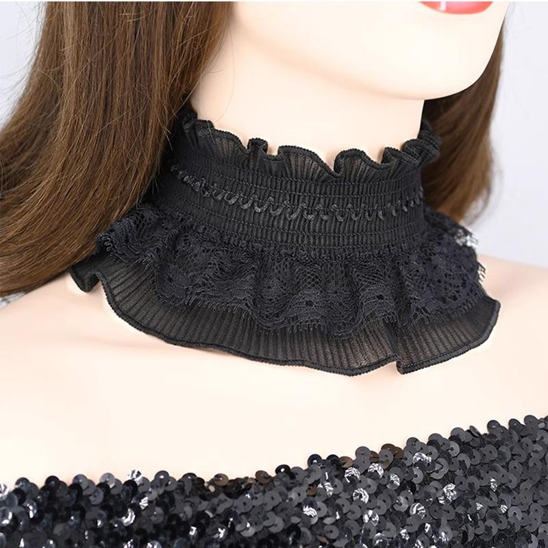 White Black Ruffle Elastic Lace Fake Collar Scarf High Neck Collar Pullover Elegant Neck Cover False Collar Clothing Accessories
