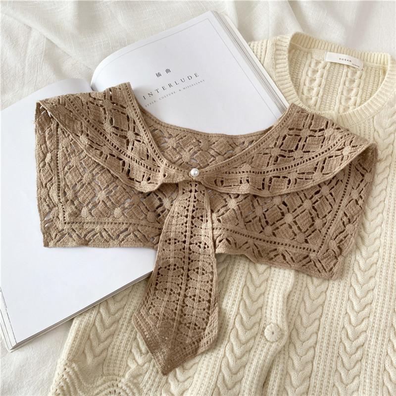 Women Solid Shirts Blouse Sweaters Detachable Collars Shawls Hollow Neckerchief Decoration Fake Collar Tie Scarf Accessories
