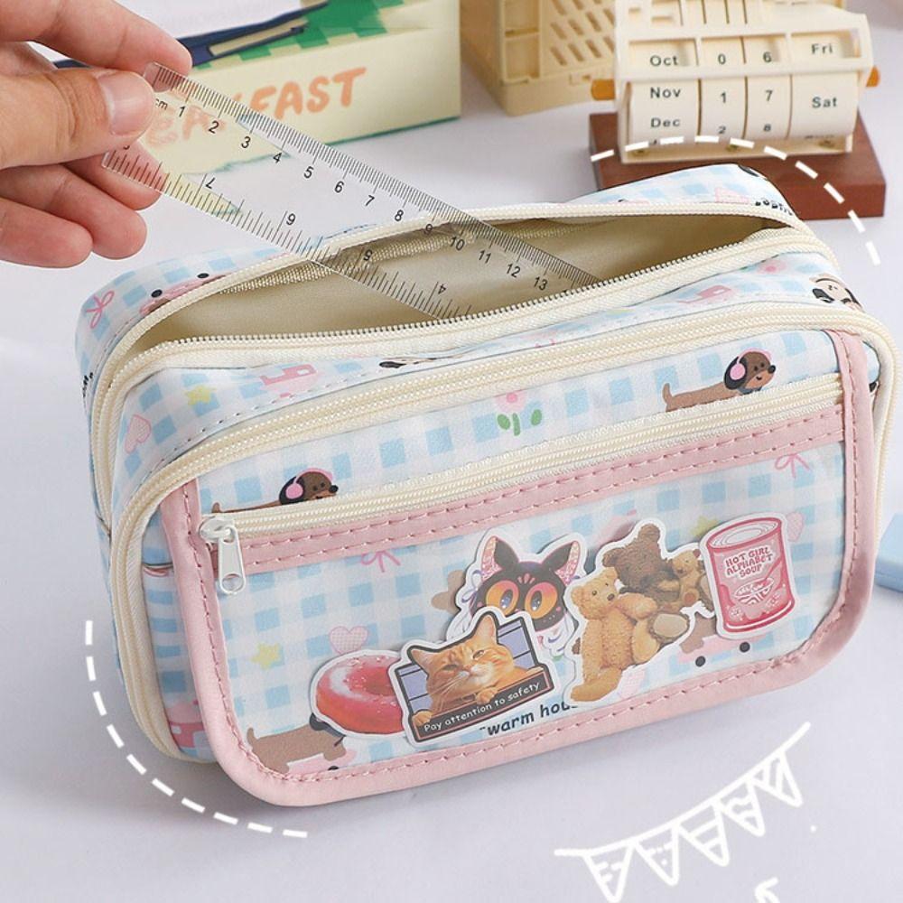 Large Capacity Stationery Bag Multi-layers Pen Pencil Case Kawaii Pencil Bag  Kids