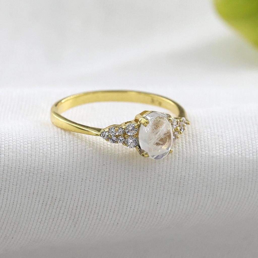 Gold Plated Moonstone Ring, Birthstone Jewelry, 925 Sterling Silver, Gift For Her, Delicate Women Jewelry, Gold Plated Ring