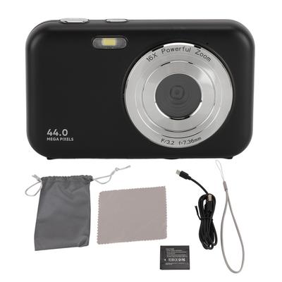 Digitální fotoaparát 1080P 2,4 palcový 44MP 16x zoom Multifunkční kompaktní cestovní videokamera černá