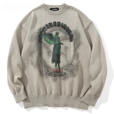 Sonbahar Erkekler Örme Jumper Kazak Hip Hop Melek Yıldırım Baskı Triko Streetwear Harajuku Büyük Boy Rahat Kazaklar
