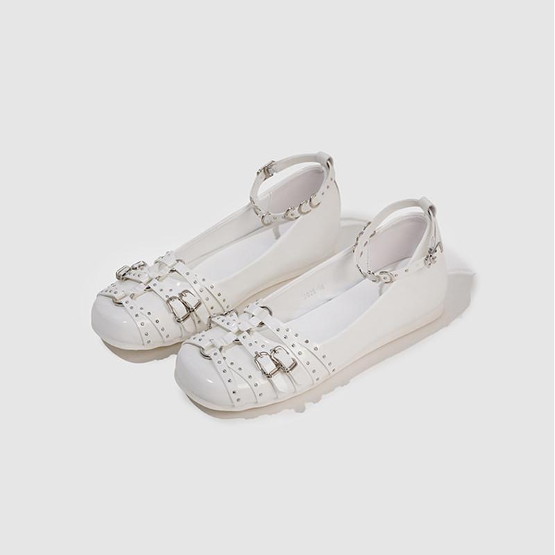 

Fashion 2025 New designer Fashion Patent Leather Rive Belt Buckle Women Ballet Flats Comfortable Soft Soles Mary Janes Girls Dance Shoes 40
