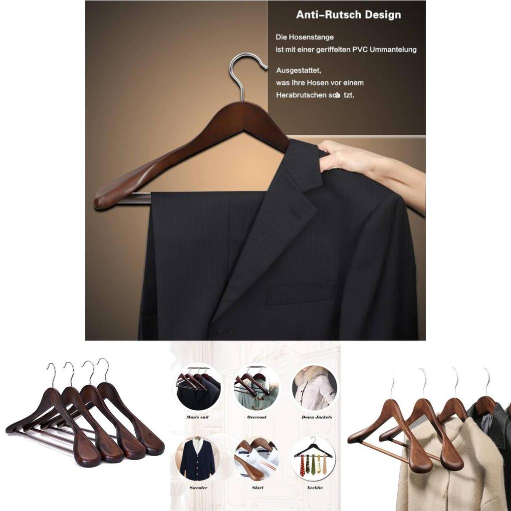 Thickened Wooden Hangers With Wide Shoulder For Garment Shops And Home Wardrobes