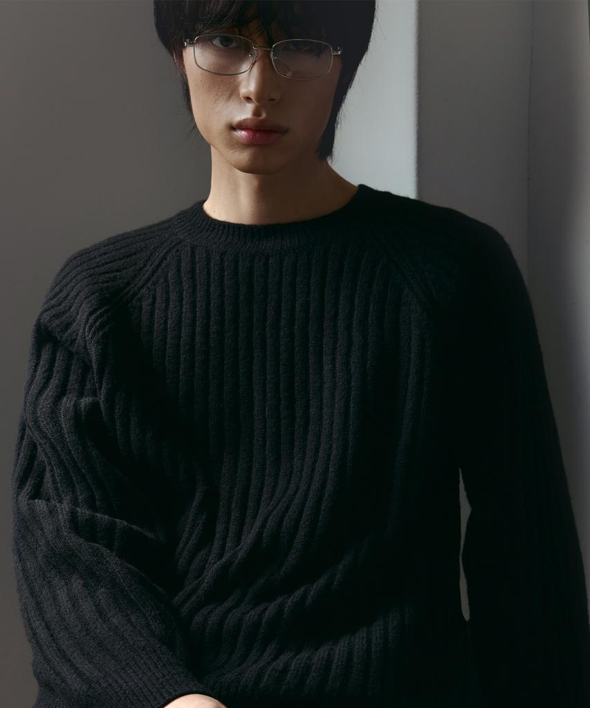 NODU Ribbed Raglan Diagonal Knit [Black]