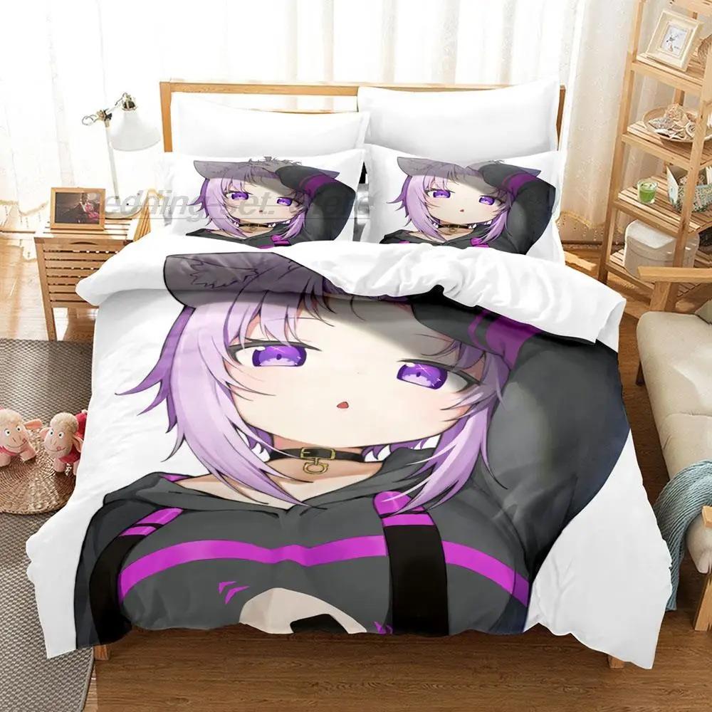 Hololive Neko Mata Okayu Ložní souprava Jednolůžko Dvojlůžko Plná Velikost Queen King Ložní souprava Aldult Dítě Ložnice Sady povlečení 3D Anime