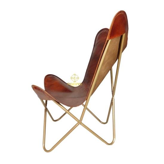 Handmade Arm Leather Butterfly Chair-Indian Home Decor Comfortable Chair