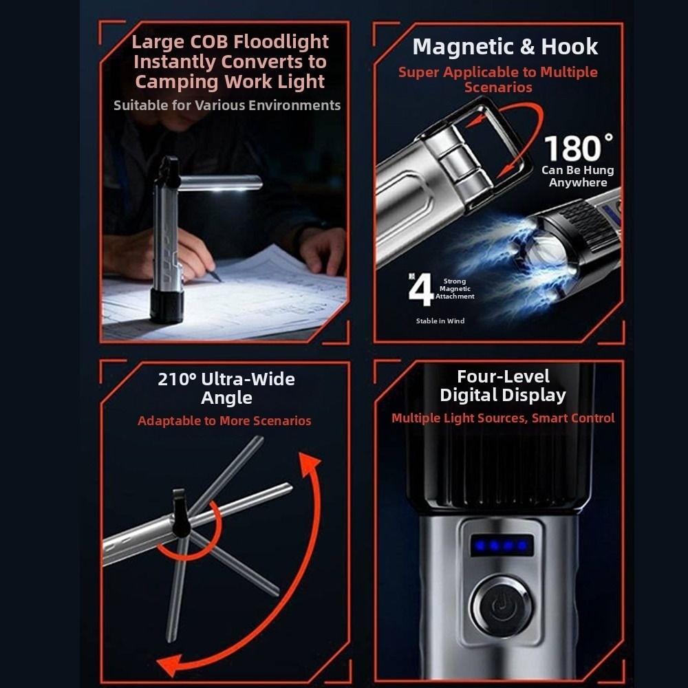 Rechargeable Folding Work Light Long-Lasting Super Brightness Flashlight High-lumen Folding Portable Searchlight Camping