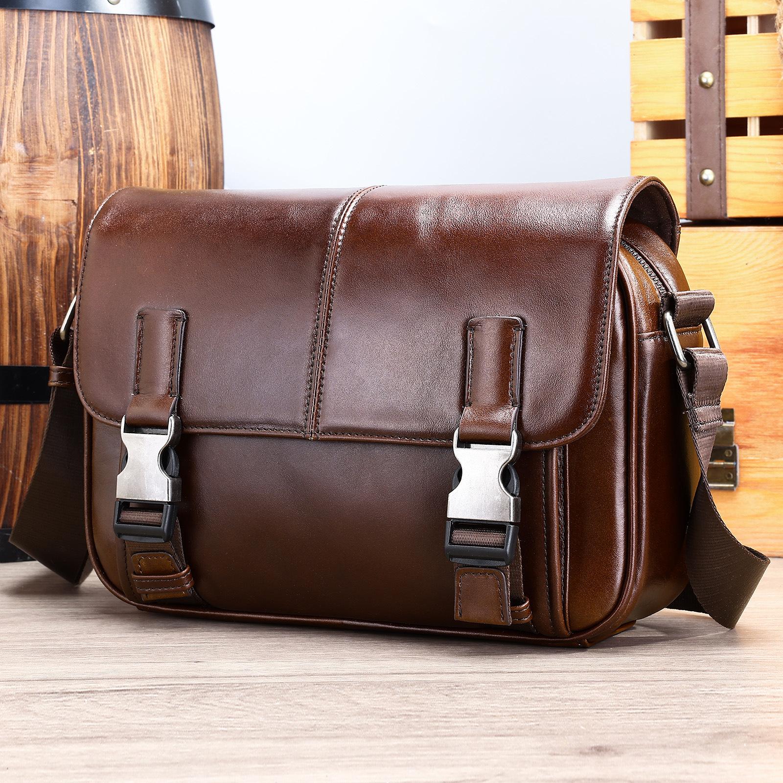 

Мужская кожаная сумка через плечо, винтажная, повседневная, через плечо, сумка-мессенджер из коровьей кожи One Size кофейный