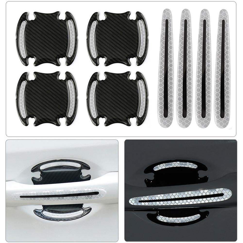 3D Carbon Fiber Car Door Handle Stickers Scratch-Resistant Stickers Car Safety Reflective Strip Auto Stickers