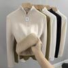 Women's Fleece-Lined One-Piece Sweater: Zip-Up Knitwear with Semi-High Neck for Autumn & Winter Layering.