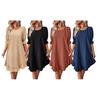 Women's Summer Cotton Linen Dress Casual Crew Neck Short Sleeve Midi Dress Beach Vacation Ruffle Hem Loose Dress