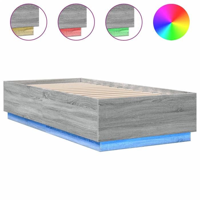 VidaXL Cadre de Lit avec Lumières LED, Lit Simple avec Sommier à Lattes, Lit Adulte de Chambre, Moderne, Sonoma Gris 90x200 3209637