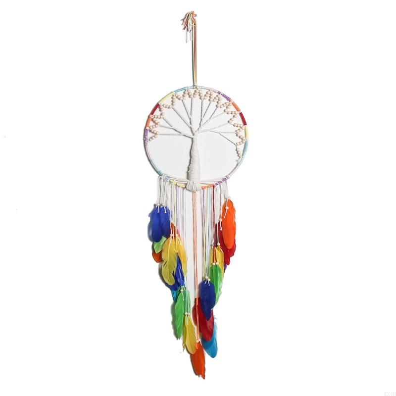 KX4B Handmade Woven Tree Dreamcatcher Rainbow Colorful Wind Chimes Pendant China Mainland