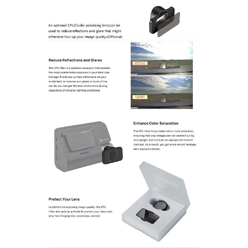 For 70mai Dash Cam A810s CPL Filter HD Lens Dust Protection Anti Glare CPL Filter for 70mai RC24 Rear Camera CPL Filter