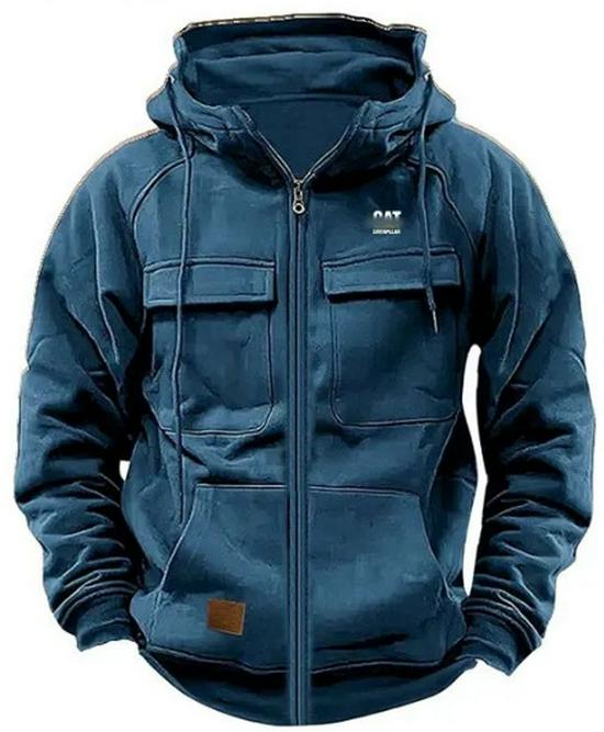 Men's Multi-Pocket Leather Patch Hoodie for Autumn/Winter – European & American Youth Style Sweatshirt Jacket