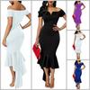 Elegant 2023 Autumn Fashion Women's V Neck Off Shoulder Short Sleeve A Line Dress