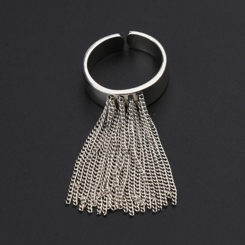 Silver Color Simple Geometric Multilayer Tassel Handmade Opens Ring for Women Men Fashion Personalized Party Jewelry