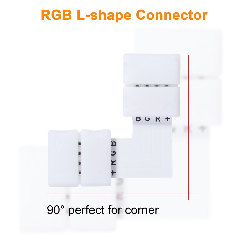 10Pcs LED Strip Connectors L Shape 4-Pin with 20Pcs Connector Clips for RGB SMD 5050 3528 LED Light Strips