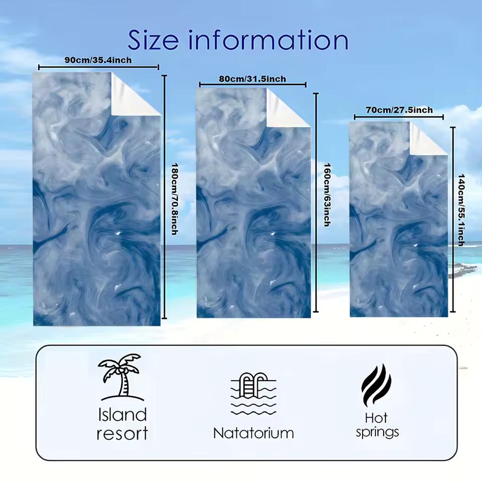 Blue Fluid Quick Drying Microfiber Beach Towel Lightweight for Swimming Camping Yoga - Bath Towel