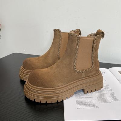 Thick Heel Round Head Maillard Martin Boots Women's New Retro Sleeve One Pedal Thick-soled Short Boots