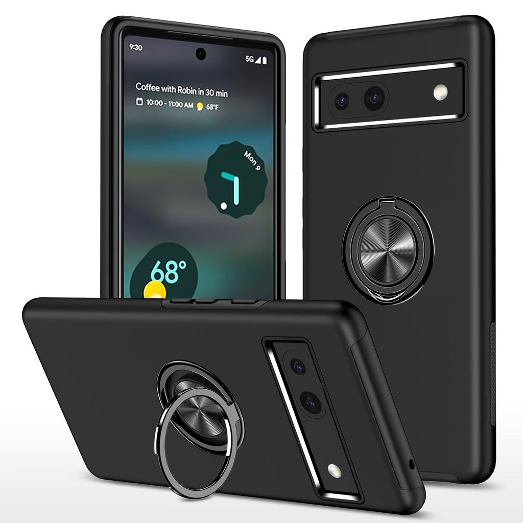 For Google Pixel 7a Rotary Ring Kickstand Phone Case PC+TPU Anti-Drop Back Cover