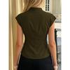 High Neck Sleeveless Metal Buckle Belt Waist Cinching Slim Fit Commuter Blouse