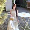 French photo super beautiful neck off-the-shoulder dress women's new seaside vacation sleeveless vest cake long dress summer