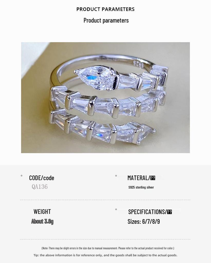 Zhuozhifan S925 Silver Three-Row Pave Snake Ring for Women