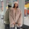 Modischer Pelzmantel mit lockerem Kragen, mittellang, Kunstpelz, für Damen, Herbst-Winter-Pelzmantel