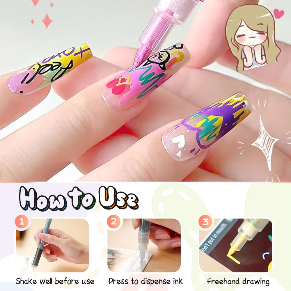 3D 0.7MM Quick Dry Essentials Nail Art Pens Set Spring Summer for Nail Art Design Acrylic Paint Makers Drawing Point Liner Pen Dotting Tools