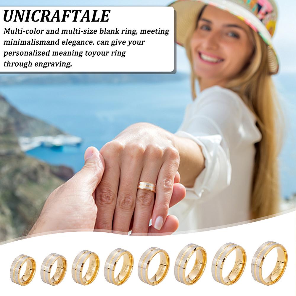 16Pcs 8 Size Two Tone 201 Stainless Steel Grooved Finger Rings Set for Women, Golden & Silver, Inner Diameter: 16.4~22.1mm, 2Pcs/size