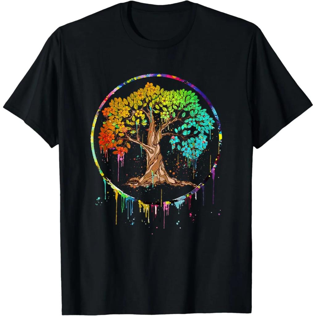 Colorful Tree of Life Watercolor Graphic Tee Breathable Cotton Short Sleeve TShirt Unisex Casual Top