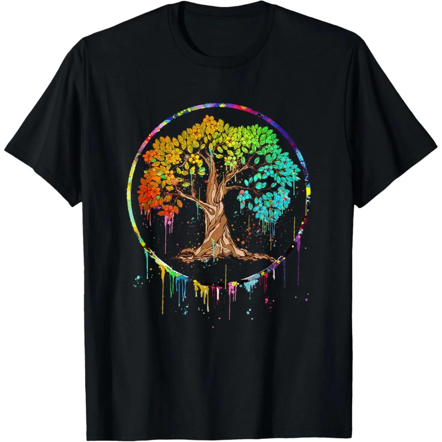 Colorful Tree of Life Watercolor Graphic Tee Breathable Cotton Short Sleeve TShirt Unisex Casual Top S