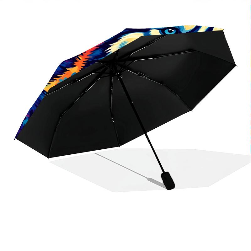 Colorful Husky pattern, automatic folding umbrella, portable and foldable design, 8 ribs, a Christmas or birthday gift.