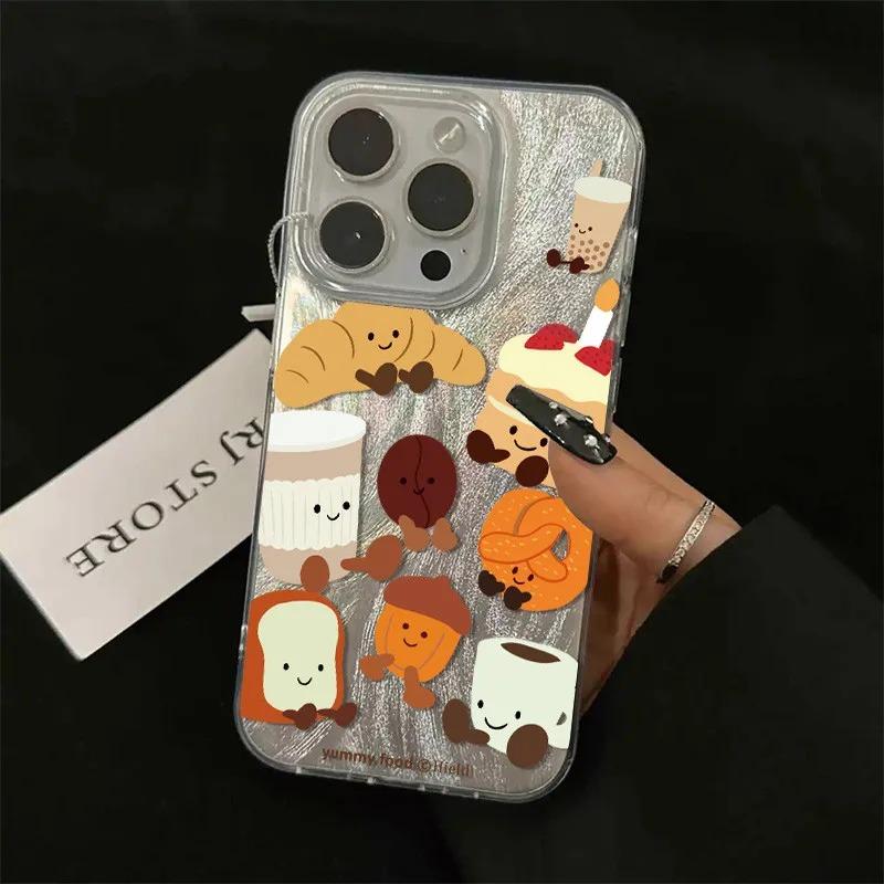 Phone Case For iPhone 17 Pro Max Air 16 15 14 13 Pro Max 12 11 XS XR X Plus Fashion Cartoon Hard Cover Delicious Dessert Bread